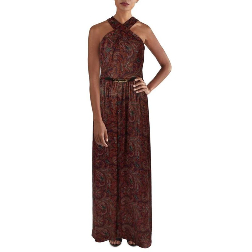 Lauren Ralph Lauren Womens Orange Chiffon Halter Evening Dress Gown Plus NWT